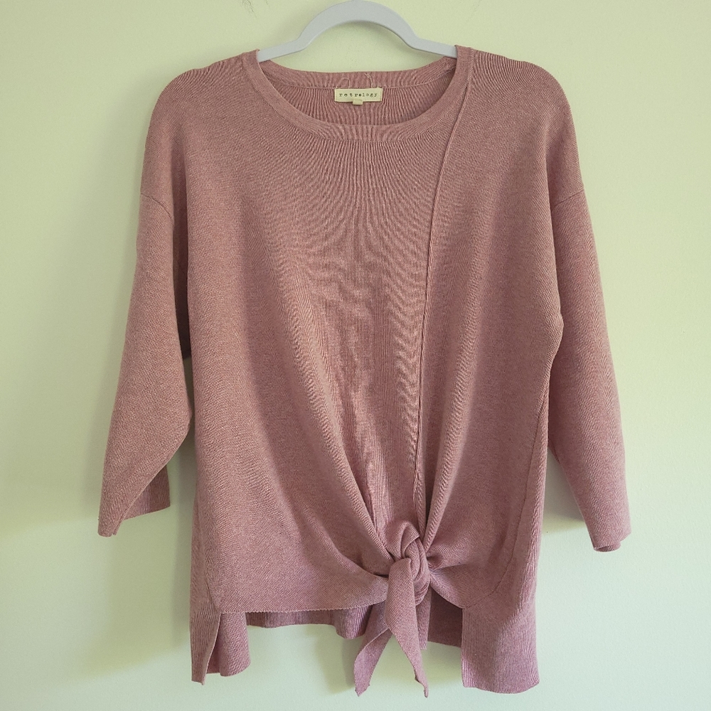 Retrology Pulplish Pink 3/4 Sleeve‎ Front Knot Top 1X